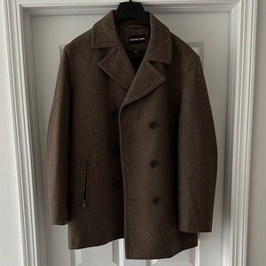 Michael Kors Men's Dark Brown Double-Breasted Wool Peacoat